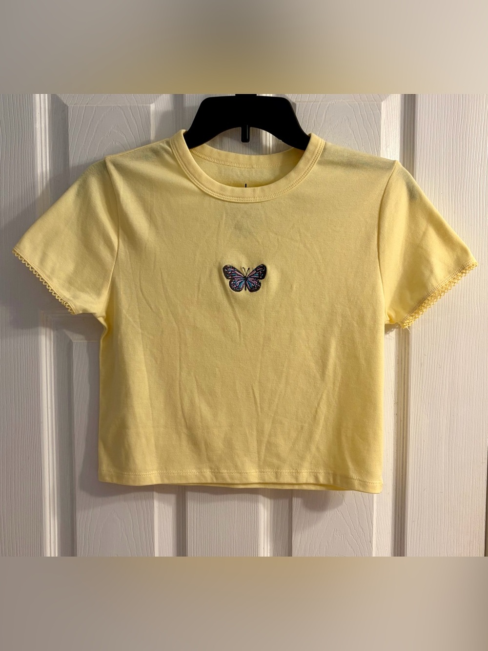 Yellow Butterfly Embroidered Baby Tee